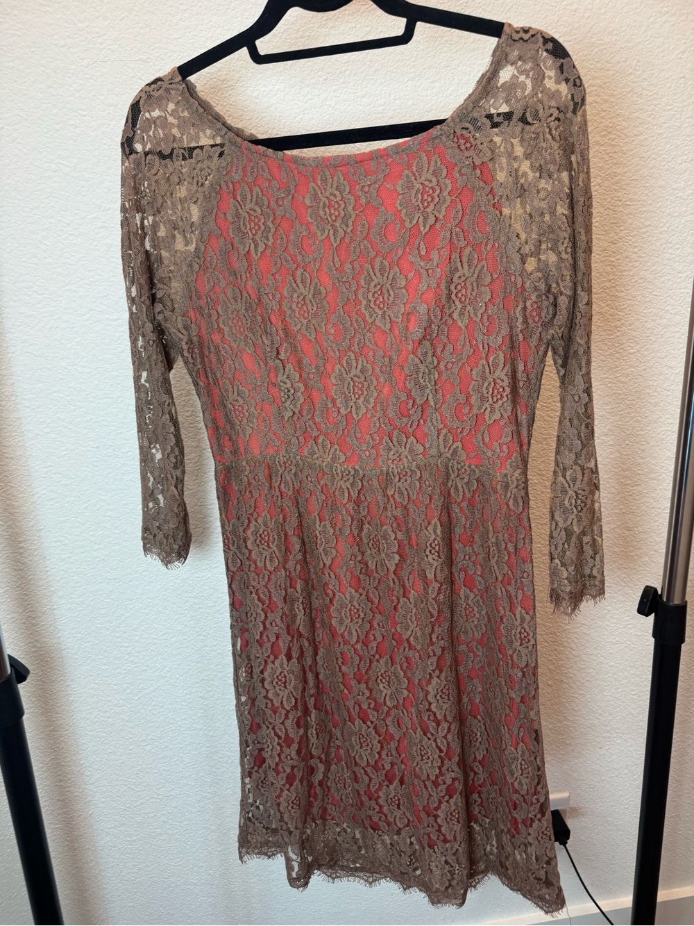Flying Tomato M Brown Floral Lace Pink Lined Boho Midi Dress
